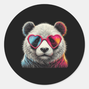 Pegatina Redonda Cute Día de San Valentín Panda Corazón Sungles Niñ
