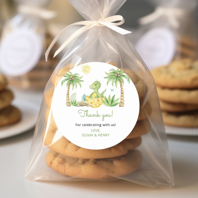 Pegatina Redonda Cute Dinosaur Baby Shower (Subido por el creador)