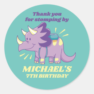 Pegatina Redonda Cute Dinosaur Baby Triceratops Niños Fiesta de cum