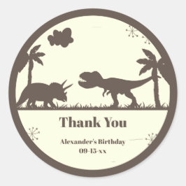 Pegatina Redonda Cute Dinosaur Birthday Gracias