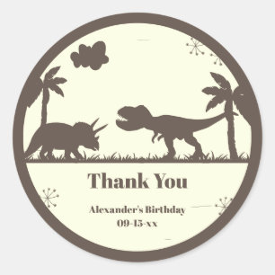 Pegatina Redonda Cute Dinosaur Birthday Gracias