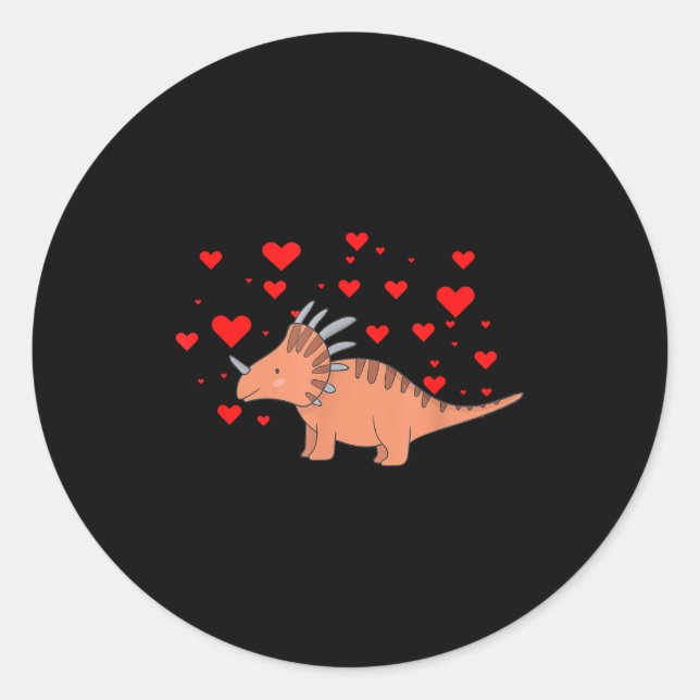 Pegatina Redonda Cute Dinosaur Shirt For Valentines Day _ Tricerato (Anverso)