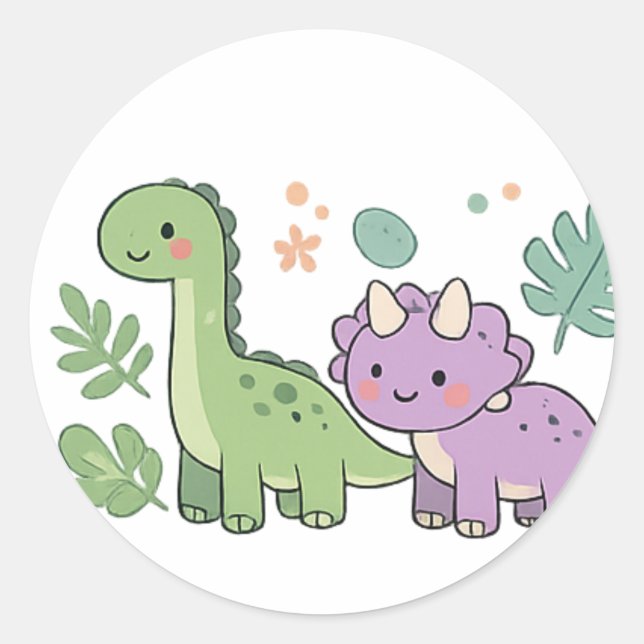 Pegatina Redonda Cute dinosaur stickers (Anverso)