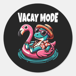 Pegatina Redonda Cute Dinosaur Vacay Mode Funny Family Vacation Niñ
