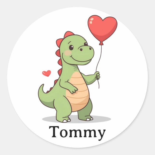Pegatina Redonda Cute Dinosaur Valentine Sticker for Boys (Anverso)