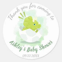 Pegatina Redonda Cute Dinosaurio Huevo Green Watercolor Baby Shower