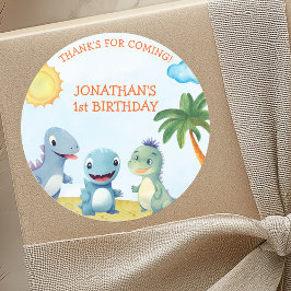 Pegatina Redonda Cute Dinosaurs, Boy's birthday
