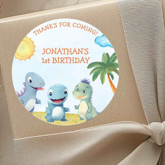 Pegatina Redonda Cute Dinosaurs, Boy's birthday (Subido por el creador)