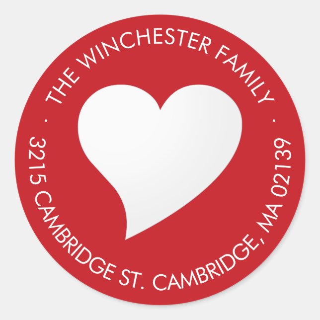 Pegatina Redonda Cute dirección de devolución moderna corazón blanc (Anverso)