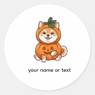 Pegatina Redonda Cute Disfraz de Calabaza para Shiba Inu Halloween 