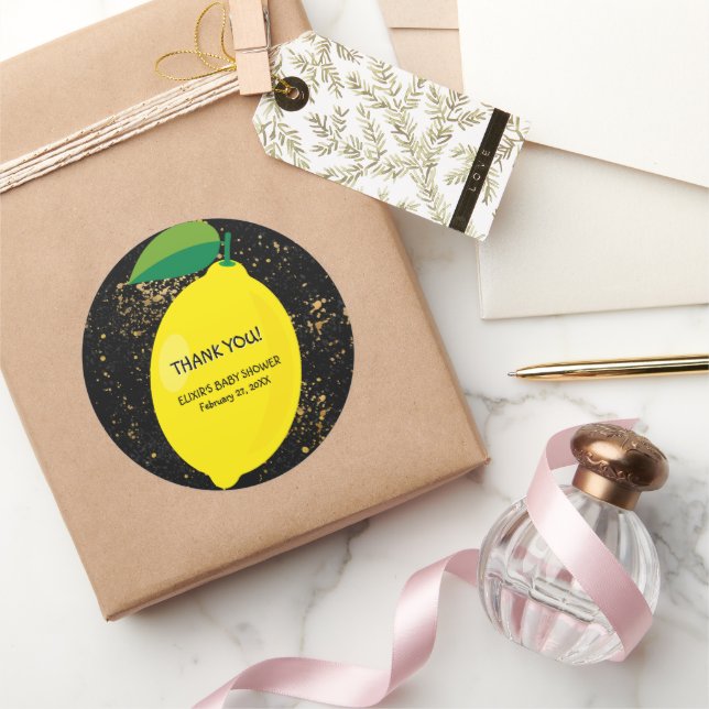 Pegatina Redonda Cute Divertido amarillo Lemon Gold Purpurinas Baby (Regalar)