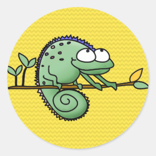 Pegatina Redonda Cute divertido camaleón dibujo lagarto verde