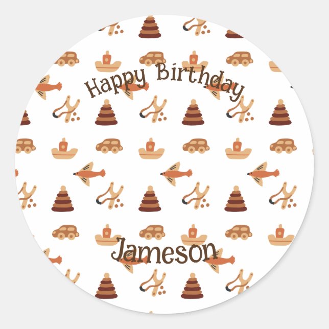 Pegatina Redonda Cute Divertido Niños Marrones Blancos Juguetes Avi (Anverso)