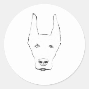 Pegatina Redonda Cute Doberman Pinscher Dog Face Sketch