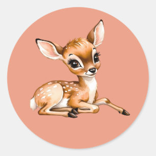 Pegatina Redonda Cute Doe Chilling Out, Deer Lover Gift,