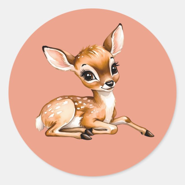 Pegatina Redonda Cute Doe Chilling Out, Deer Lover Gift, (Anverso)
