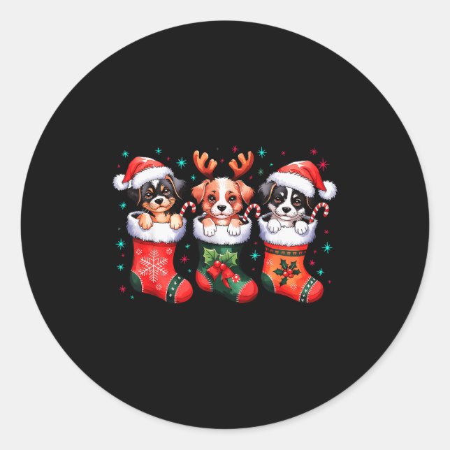 Pegatina Redonda Cute Dog Christmas Santa Funny Christmas Xmas Dog  (Anverso)