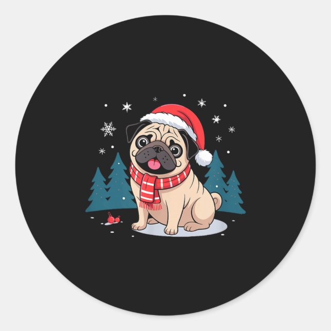 Pegatina Redonda Cute Dog Christmas Valentines Design  (Anverso)