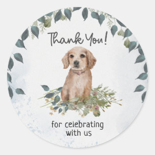 Pegatina Redonda Cute Dog Floral Baby Shower Gracias