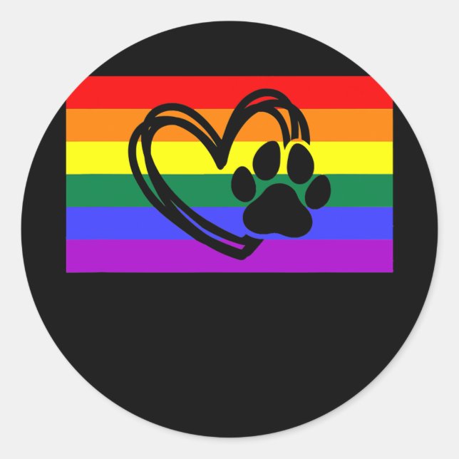 Pegatina Redonda Cute Dog Mom Dad Paw LGBTQ Gay Pride Flag Queer  (Anverso)