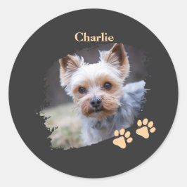 Pegatina Redonda Cute dog pet with customized name