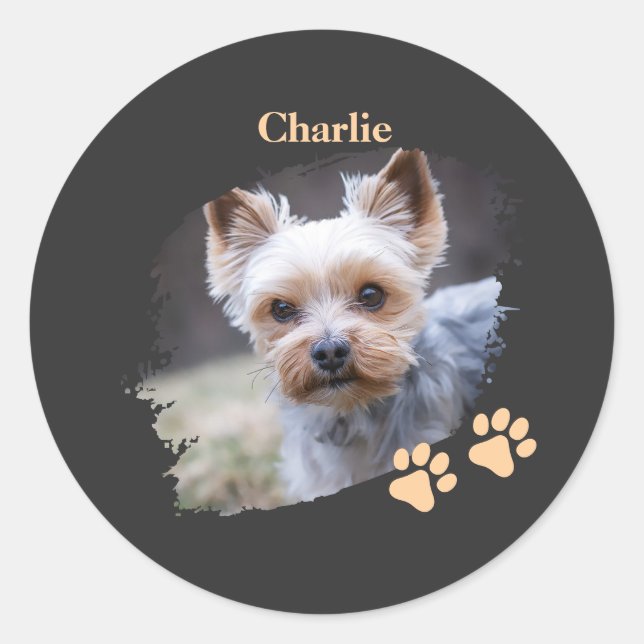 Pegatina Redonda Cute dog pet with customized name (Anverso)