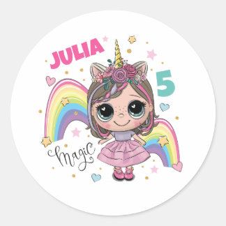 Pegatina Redonda Cute Doll Girl Sticker