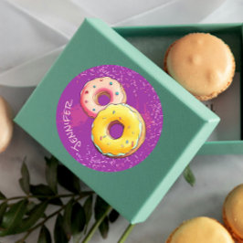 Pegatina Redonda Cute Donut Ocho Rasguños Morados