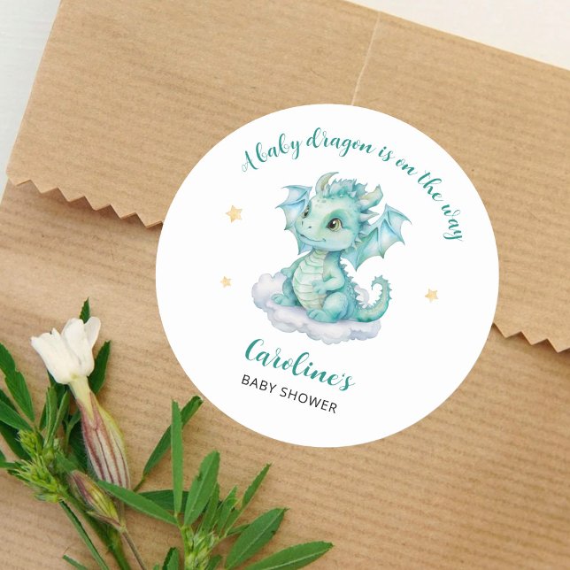 Pegatina Redonda Cute Dragon Baby Shower (Subido por el creador)