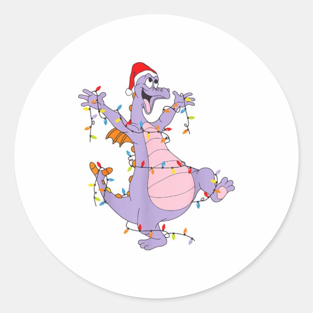 Pegatina Redonda Cute Dragon Christmas Lights Santa Hat Animal Men  (Anverso)