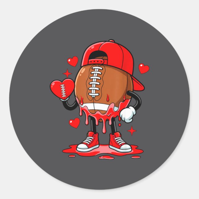 Pegatina Redonda Cute Dripng Football Lover Heart Valentines Day Bo (Anverso)
