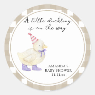Pegatina Redonda Cute Duck Baby Shower