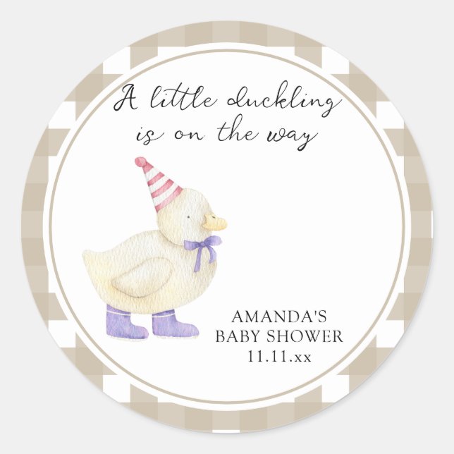 Pegatina Redonda Cute Duck Baby Shower (Anverso)