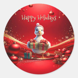 Pegatina Redonda Cute Duck Christmas Holiday Sticker