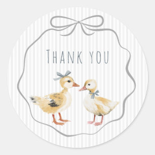 Pegatina Redonda Cute Duckling Acuarela Shower para Niño Bebé