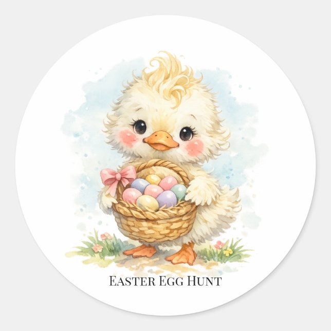 Pegatina Redonda Cute Duckling Easter Egg Party (Anverso)