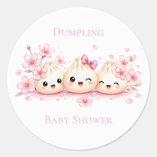 Pegatina Redonda Cute Dumpling Girl Baby Shower