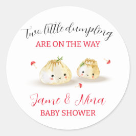 Pegatina Redonda Cute Dumpling Mushroom Twin Baby Shower
