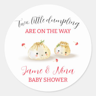 Pegatina Redonda Cute Dumpling Mushroom Twin Baby Shower