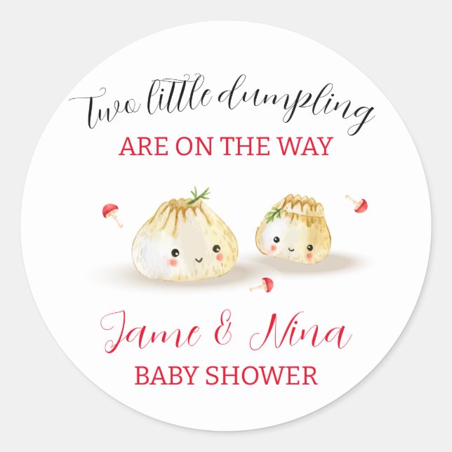 Pegatina Redonda Cute Dumpling Mushroom Twin Baby Shower (Anverso)
