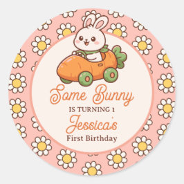 Pegatina Redonda Cute Easter Bunny Baby Girl 1st Birthday Party