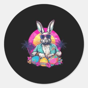 Pegatina Redonda Cute Easter Bunny Retro Miami Luce Huevos Colorido
