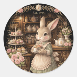 Pegatina Redonda Cute Easter Bunny Tea shop- Cottagecore Rabbit 