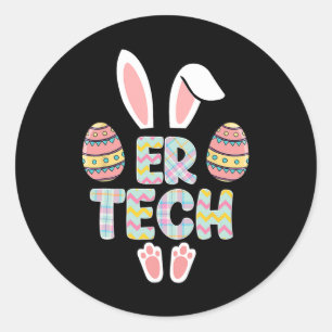 Pegatina Redonda Cute Easter Er Tech Bunny Ears Feliz Eggs De Pascu