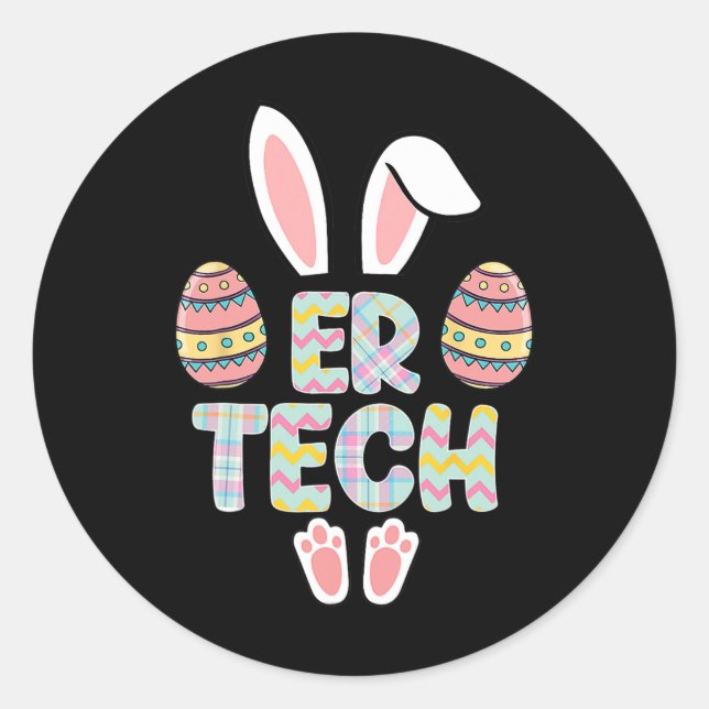 Pegatina Redonda Cute Easter Er Tech Bunny Ears Feliz Eggs De Pascu (Anverso)