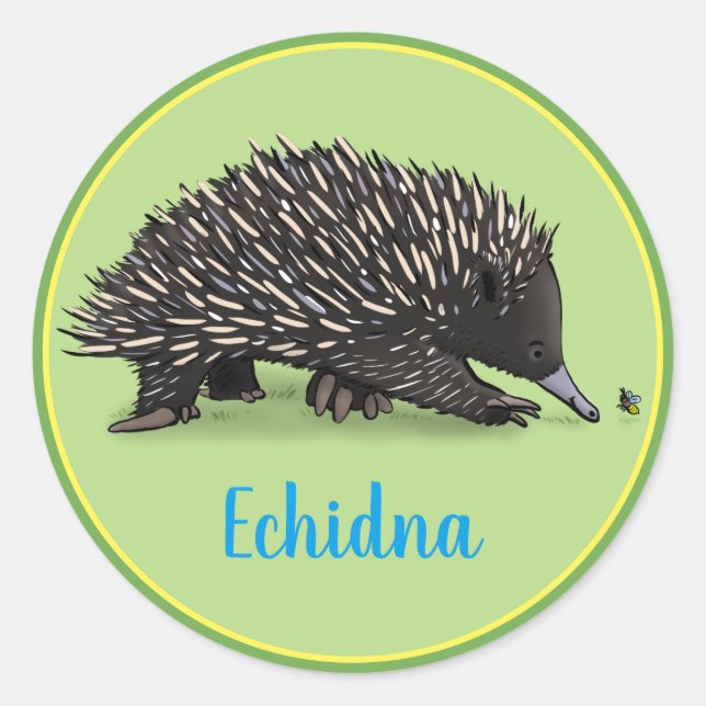 Pegatina Redonda Cute echidna con personalizado de fallos (Anverso)