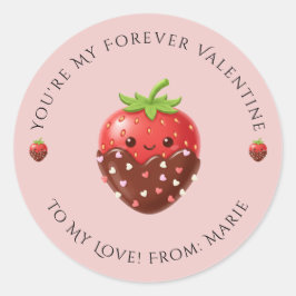 Pegatina Redonda Cute Editable Strawberry Valentine Sticker