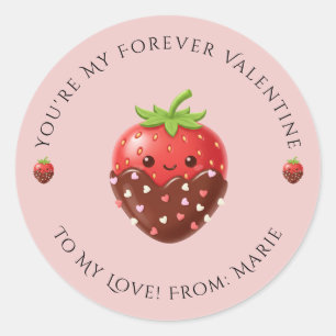 Pegatina Redonda Cute Editable Strawberry Valentine Sticker