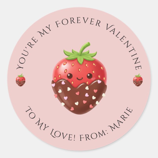 Pegatina Redonda Cute Editable Strawberry Valentine Sticker  (Anverso)
