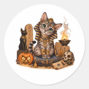 Pegatina Redonda Cute Egyptian Mau Pharaoh Cat Halloween